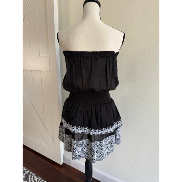 Ramy Brook NWT Jaycee Black Strapless Embroidered Cotton Ruffle Mini Dress L & S - Picture 7 of 16
